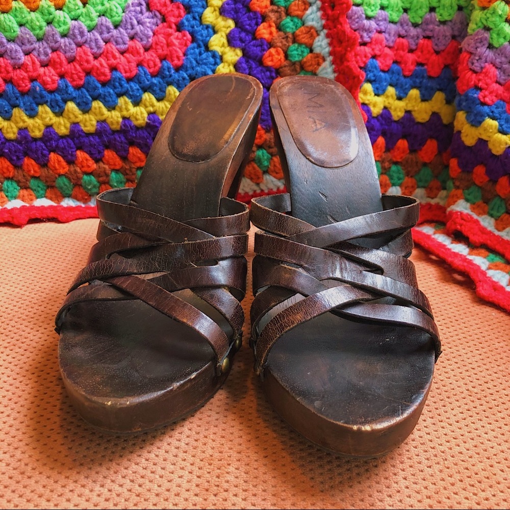 wooden leather heels